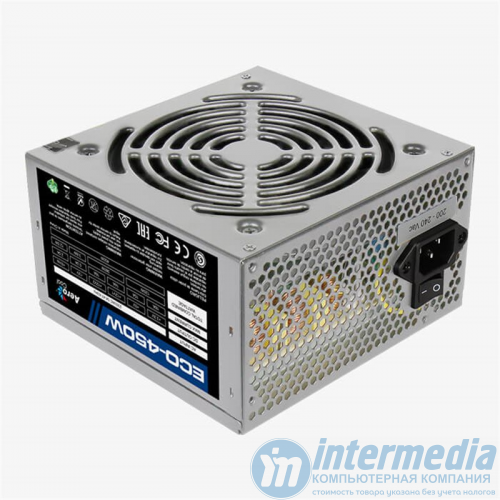 Блок питания 450W AEROCOOL ECO-450 (ATX, 20+4 pin, 120mm fan, PCI-E 6P, 2xSATA) (ECO-450)