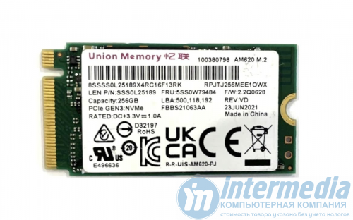Union Memory 256GB PCIe NVMe Gen3x4, M.2 2242, Read/Write 2200/1750MB/s [SSS1B60641] OEM