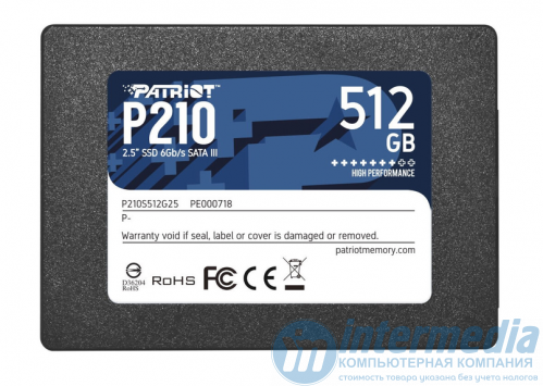 Диск SSD 512GB Patriot P210 2.5" SATA III TLC 3D, Read/Write up 520/430MB/s, 50000 IOPS [P210S512G25]
