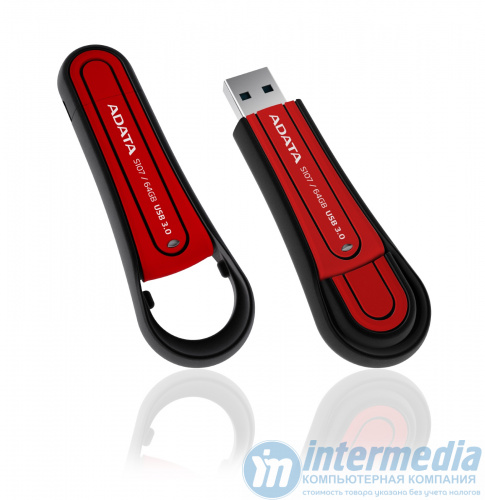 Флеш карта 3.0 128GB A-Data S107 (Red, WaterProof, Anti-Shock, Rubber)