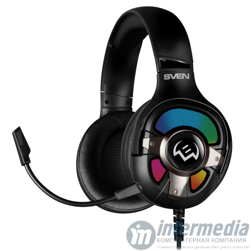 Наушники SVEN AP-U1100MV Gaming 7.1, с микрофоном,USB, RGB подсветка, кабель 2,2м, черный