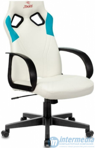 Кресло игровое  Zombie RUNNER, макс.нагрузка 120 кг, регулировка высоты/наклона/жесткости, эко.кожа, белый/голубой  ID1456780