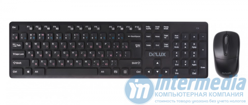 Клавиатура + Мышь Delux DLD-1505OGB, Беспроводная мышь 2.4G, 1000DPI, Нано-ресивер, Кол-во стандартных клавиш 104, Чёрный,