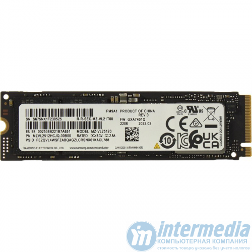 Диск SSD 512GB Samsung PM9A1 MZ-VL25120 M.2 2280 PCIe 1.3 NVMe 4.0 x4, Read/Write up to 6900/4900MB/s, OEM