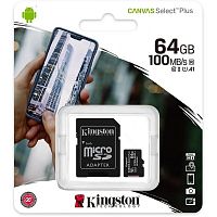 Карта памяти micro Secure Digital Card (Trans Flash) 64GB HC10 KINGSTON Canvas Select Plus 100R A1 C10 - Интернет-магазин Intermedia.kg
