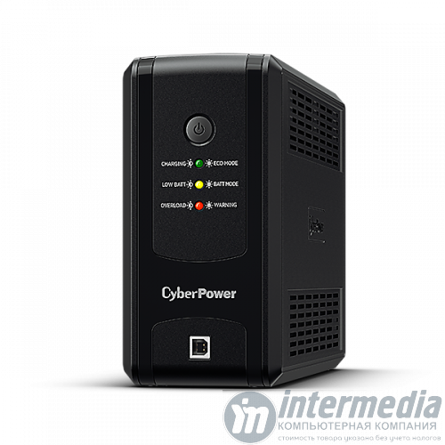 ИБП CyberPower UT650EG, Мощность 650ВА/390Вт, UT-серия, Линейно-интерактивный, Напольный, LED/Tel.line/USB, Диапазон работы AVR:165-290В, Бат.1 шт., Вых: 3xSchuko , Чёрный