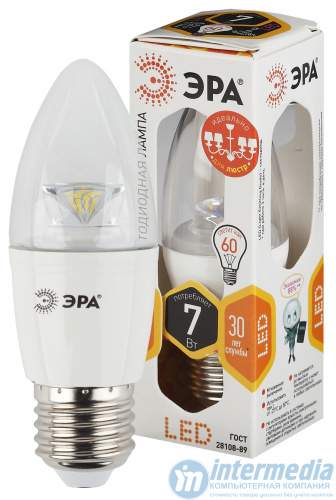 Лампа ЭРА LED B35-7w-827-E14-Clear. (7Вт.560лм.2700к) 2 года гарантии