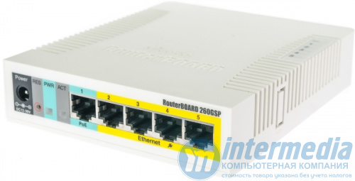 Сетевой коммутатор MikroTik RouterBoard 260GSP 1xSFP, 5x10/100/1000 Gigabit Ethernet, PoE