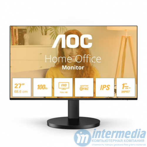 Монитор 27" AOC 27B3HA2, IPS, Black, 1920x1080, 100Hz, 20000000 : 1, 250cd/m2, 178/178, 1ms, VGA, HDMI, выход на наушники, Speakers 2x2W