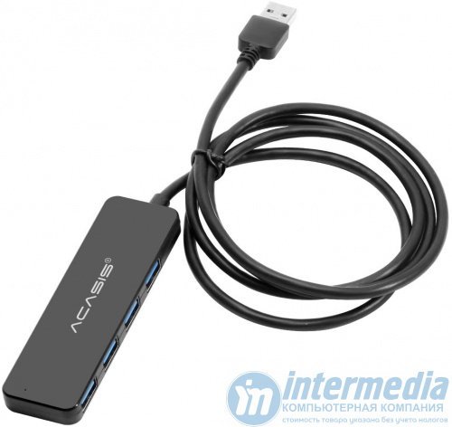 Хаб USB 4 порта USB 2.0 ACASIS  AB2-L412 /длина кабеля 120см/Черный