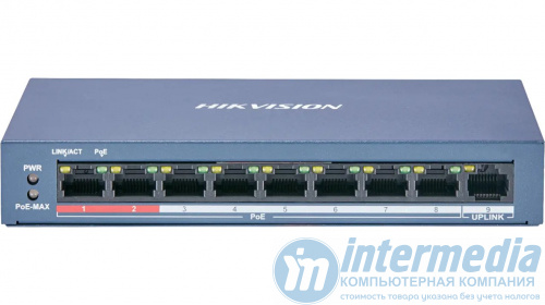 Коммутатор сетевой PoE HIKVISION DS-3E0109P-E/M(B) (1xUplink 100Mb/s; 8xPoE 100Mb/s) 60W