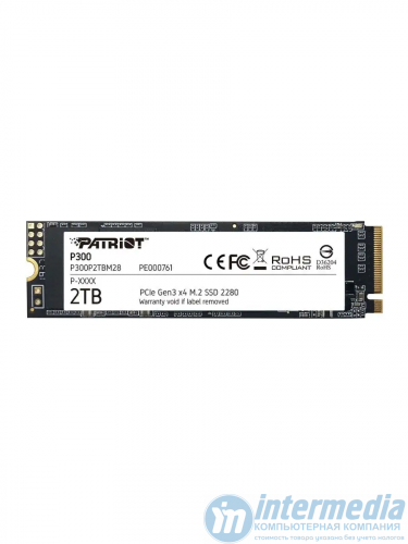 Диск SSD 2000GB Patriot P300 M2, NVME PCIe Gen 3, 2280 TLC 3D, Read/Write up 2100/1650MB/s, 260000 IOPS [P300P2TBM28]