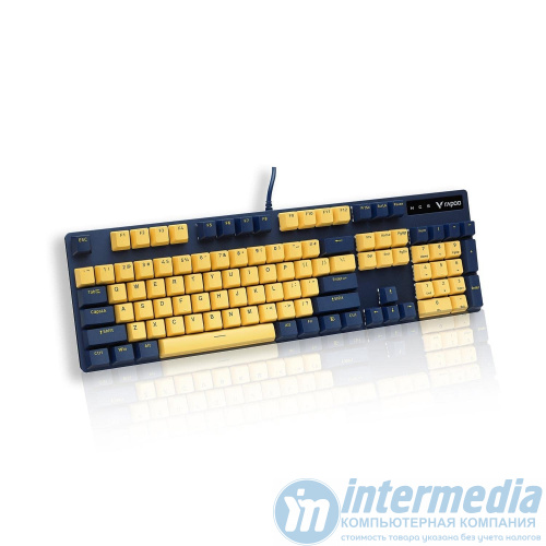 Клавиатура Rapoo V500PRO, Игровая, USB, Кол-во стандартных клавиш 104, Длина кабеля 1,8 метра, RGB, Анг/Рус, Желто-синий