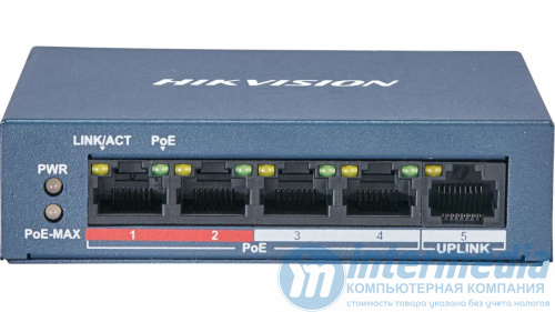 Коммутатор HIKVISION DS-3E0105P-E/M(B)(STD)  4x10/100Mbps PoE,1x1000Mbpc,PoE budget:35W Metal
