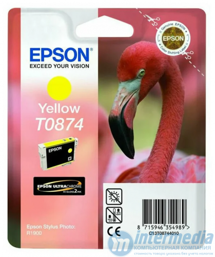 Картридж струйный Epson C13T08744010 R1900 Yellow ink (Ultra Chrome HiGloss2Ink)