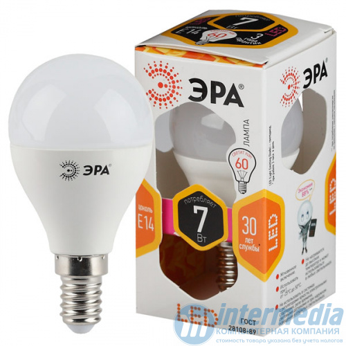 Лампа ЭРА STD LED P45-7W-827-E14