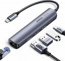Мобильный активный OTG-хаб UGREEN CM418 USB-C to 2*USB 3.0+HDMI+RJ45 Ethernet Adapter+PD - Интернет-магазин Intermedia.kg