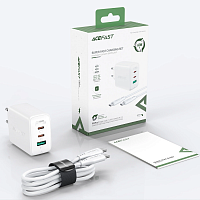 Сетовое Зарядное устройство ACEFAST A13 PD65W(USB-C+USB-C+USB-A) 3-port charger set white (EU) White - Интернет-магазин Intermedia.kg