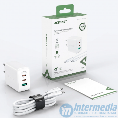 Сетовое Зарядное устройство ACEFAST A13 PD65W(USB-C+USB-C+USB-A) 3-port charger set white (EU) White