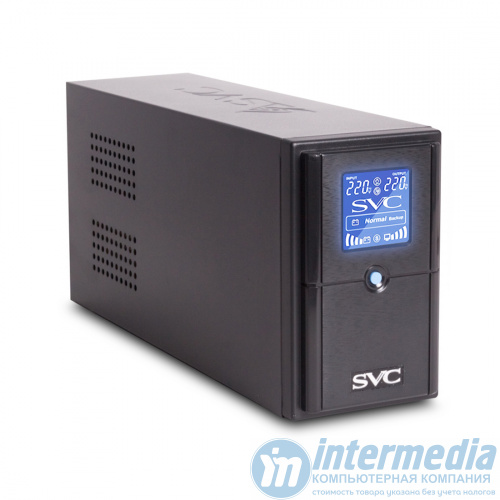 ИБП SVC V-800-L, Диапазон работы AVR: 165-275В, AVR в режиме Booster: 138-292В, Бат.: 12В/9 Ач*1шт., 3 вых.: 2 Shuko CEE7+1 IEC C13 (Bypass), Чёрный