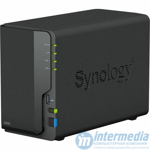 Сетевой накопитель (NAS) Synology DiskStation DS223 Realtek RTD1619B (1.70GHz), 2GB DDR4, 2x3.5"/2.5" SATA, RAID 0,1,JBOD,Synology Hybrid, 3xUSB 3.2 Gen 1, 1xLAN, Cloud, Black