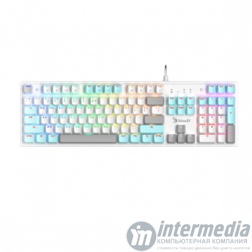 Клавиатура игровая A4tech Bloody S515R Icy White механическая, 104btns, USB, Анг/Рус, 1.8м, подсветка RGB