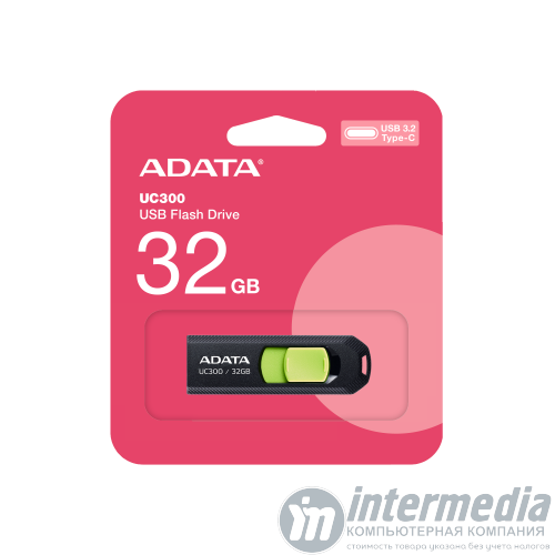 USB Type-C Flash ADATA 32GB UC300 Gen1, Read Up 100Mb/s, Write 100Mb/s, Black-Green