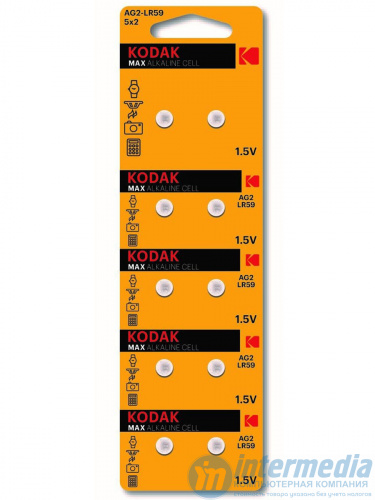 Батарейка Kodak AG12(386) LR1142, LR43, 1.55V щелочная (алкалиновая) (10шт блистер) (кнопочная-часовая)