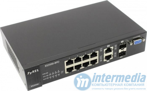 Коммутатор ZyXEL ES3500-8PD 8-портовый управляемый коммутатор L2+ Fast Ethernet с 2 портами Gigabit Ethernet со