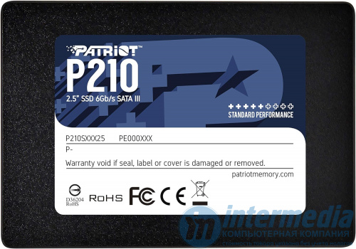 Диск SSD 256GB Patriot P210 2.5" SATA III TLC 3D, Read/Write up 500/400MB/s, 30000 IOPS [P210S256G25]
