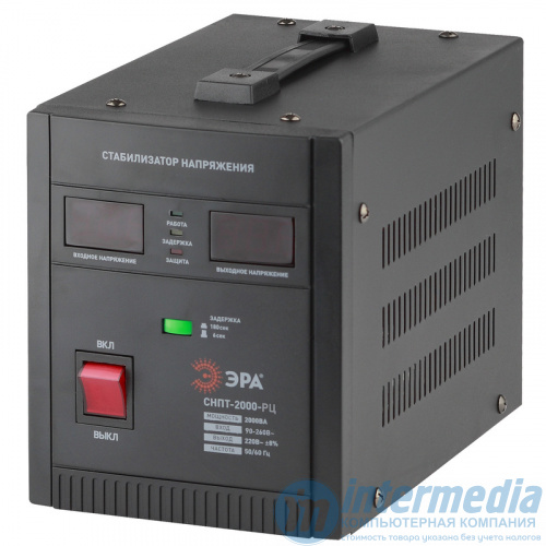 Стабилизатор ЭРА СНПТ-1000-РЦ (1000VA), диапазон работы 90-260V,2 выхода, LED-дисплей, напольный