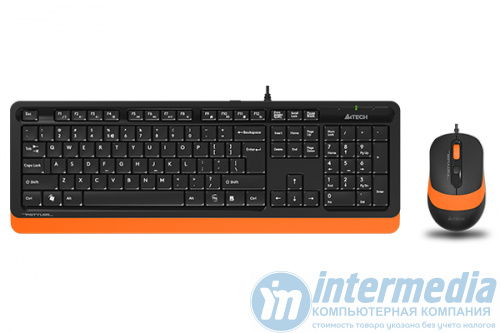 Клавиатура + Мышь A4Tech Fstyler F1010, Оптическая Мышь, USB, 1600DPI, Длина кабеля 1,5 метра, Оранжевый