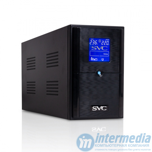 ИБП UPS SVC V-1200-L-LCD, Мощность 1200ВА/720Вт, Диапазон работы AVR: 145-290В, Бат.: 12В/7 Ач*2шт., 3 вых.: Shuko CEE7., Чёрный