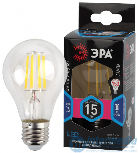 Лампа ЭРА F-LED A60-15w-840-E27