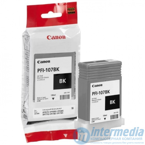 Картридж Canon/PFI-107BK/Струйный широкоформатный/№107/черный/130 мл/оригинал