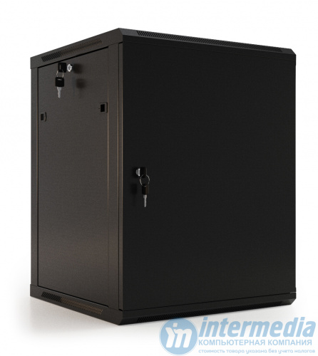 TWB-0945-SR-RAL9004 Hyperline Шкаф настенный 19-дюймовый (19"), 9U, 500x600х450мм, металлическая передняя дверь с замком, две боковые панели, цвет черный (RAL 9004) (разобранный) шт