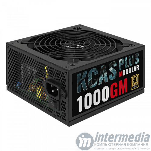 Блок питания 1000W Aerocool KCAS PLUS1000GM,1000W, ATX, Gold, APFC, 20+4  pin, 8pin, 4+4pin,10*Sata, 6*Molex, 6*PCI-E 6+2 pin, Модульный, Вентилятор 14см, Кабель питания, Чёрный