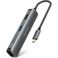 USB-хаб CableCreation 5-in-1 USB-C Hub CD0753 3xUSB 3.0 (5 Gbps), Ethernet port (10/100/1000 Mbps), 4K HDMI (30Hz), Gray+Case - Интернет-магазин Intermedia.kg