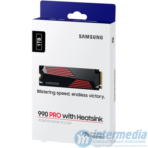 Диск SSD 1TB Samsung 990 PRO with Heatsink MZ-V9P1T0GW, M.2 2280 PCIe 4.0 x4 NVMe 2.0, Read/Write up to 7450/6900MB/s, Box