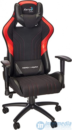 Игровое компьютерное Кресло AEROCOOL AERO 1 ALPHA BLACK&RED 2D Armrest 65mm wheels PVC Leather