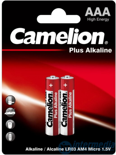 Батарейка CAMELION LR03-BP2, Plus Alkaline, AAA, 1.5V, 1150 mAh, 2 шт в блистере