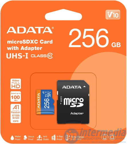 Карта памяти micro SDXC Card ADATA 256GB Premier UHS-I/Class10 + Адаптер