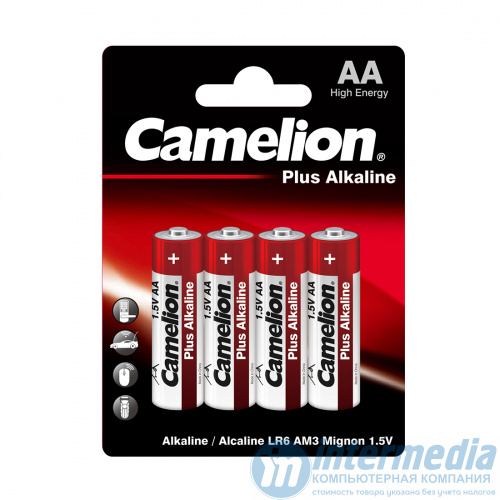 Батарейка CAMELION LR6-BP4, Plus Alkaline, AA, 1.5V, 2700 mAh, 4 шт. в блистере