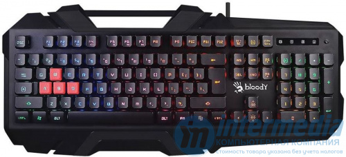 Клавиатура A4Tech Bloody B150N, Игровая, Мембранная, 1 мс, USB, Подсветка Neon, Анг/Рус, Цветная коробка, Чёрный, 1.8m