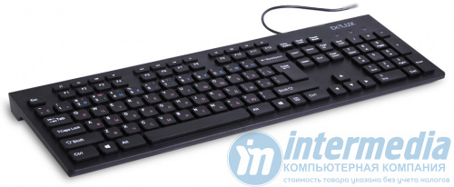 Клавиатура Delux DLK-180UB, USB, Кол-во стандартных клавиш 104, Размер: 439.2 x 141.5 x 25.5  мм., Длина кабеля 1,6 метра, Анг/Рус/Каз, Чёрная