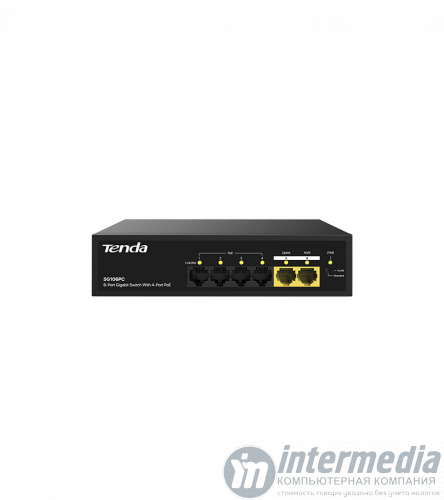 Коммутатор Tenda SG106PC 4-port PoE 1000Mbps + 2-port 1000Mbps PoE budget:55W