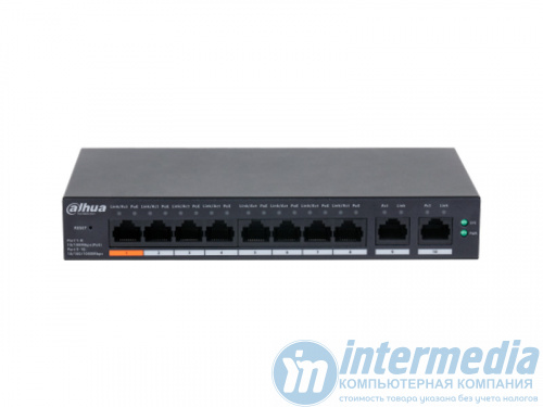 Коммутатор сетевой PoE DAHUA DH-CS4010-8ET-60 (2xUplink, 8xPoE 100Мбит/с) 60W