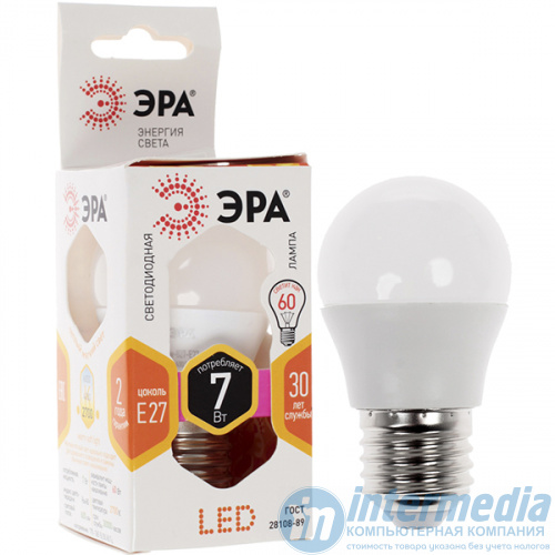 Лампа ЭРА STD LED P45-7W-827-E27
