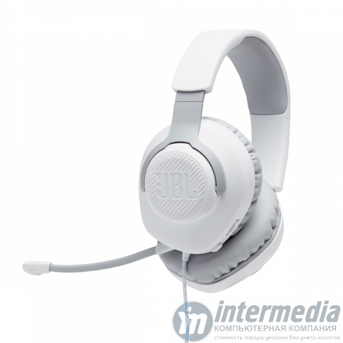 Наушники с микрофоном JBL WIRED OVER EAR GAMING, Дуговые, 3.5mm MiniJack, 20Hz-20kHz, 100dB/-42dB, Длина кабеля 1.2 м, Surround, Белый [JBLQUANTUM100WHT]