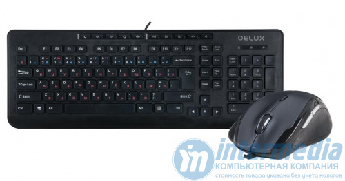 Клавиатура + Мышь Delux DLD-6220OUB, Оптическая Мышь, USB, 1000-3200DPI, Длина кабеля 1,6 метра, Кол-во стандартных клавиш 104, Анг/Рус/Каз, Чёрный